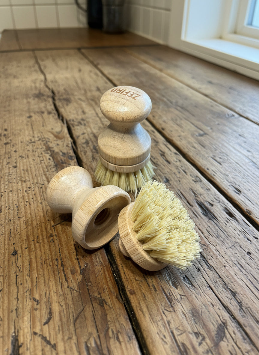 NEW Bamboo Soft Bristle Pot Scrubber with Replaceable Head