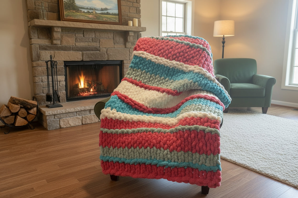 Chunky Chenille Blanket, Striped