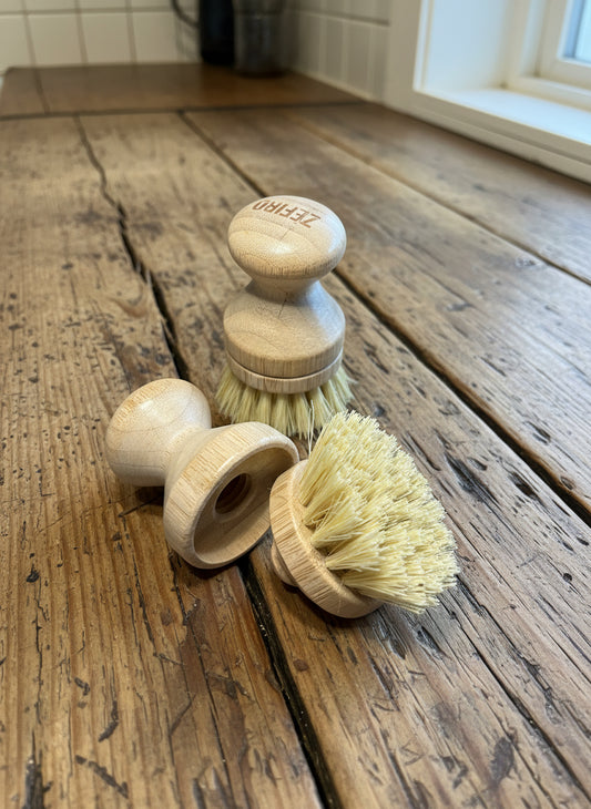 NEW Bamboo Soft Bristle Pot Scrubber with Replaceable Head