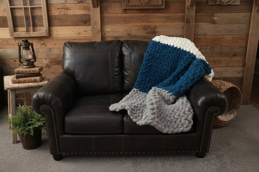chunky chenille lap blanket 40x60 herringbone stitch
