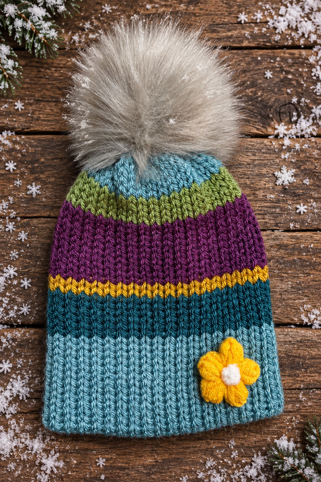 Bonfire Beanie, Infant Blue/Purple Stripe