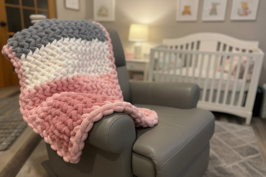 baby girl blanket, chunky chenille blanket, pink and gray
