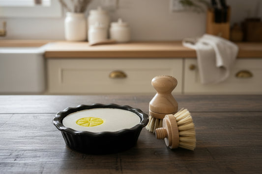 **SALE**Solid Dish Soap Gift Set with Black Mini Pie Ceramic & Bamboo Brush +replacement head