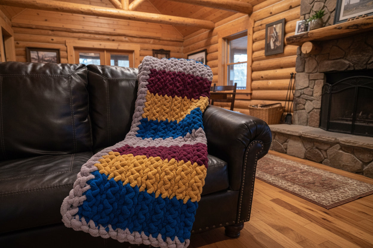 Chunky Chenille Blanket, Country Cottage Stripe