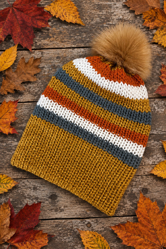 Bonfire Beanie, Gold/White/Orange Stripe Youth/Adult
