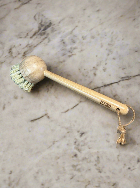 NEW Bamboo Long Handle Dish Brush with Replaceable Head