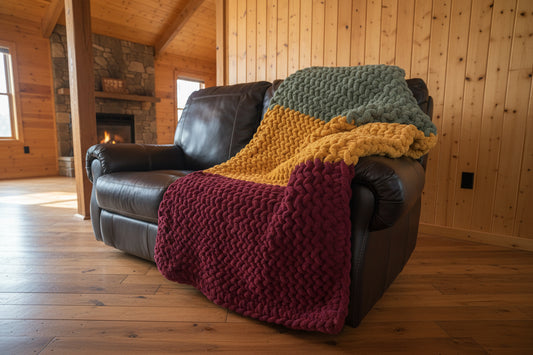 Chunky Chenille Blanket, 3 Block Pattern