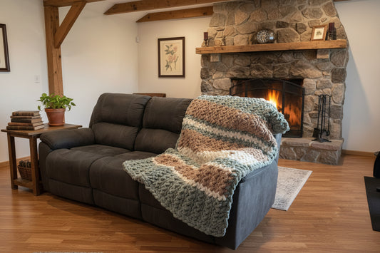 EXAMPLE, Chunky Chenille Blanket, Striped Neutral