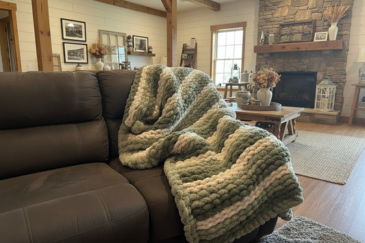 EXAMPLE, Chunky Chenille Blanket, Striped Green