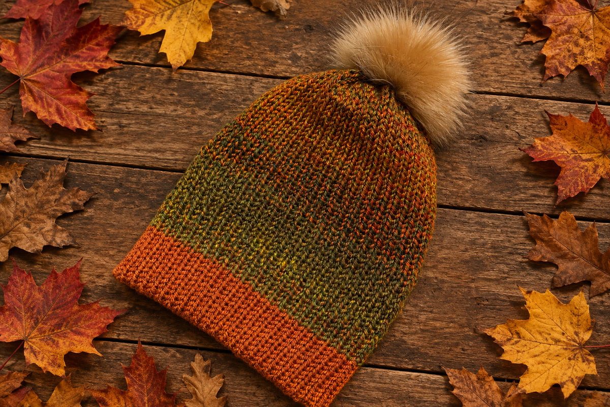 Bonfire Beanie, Green/Orange Ombré