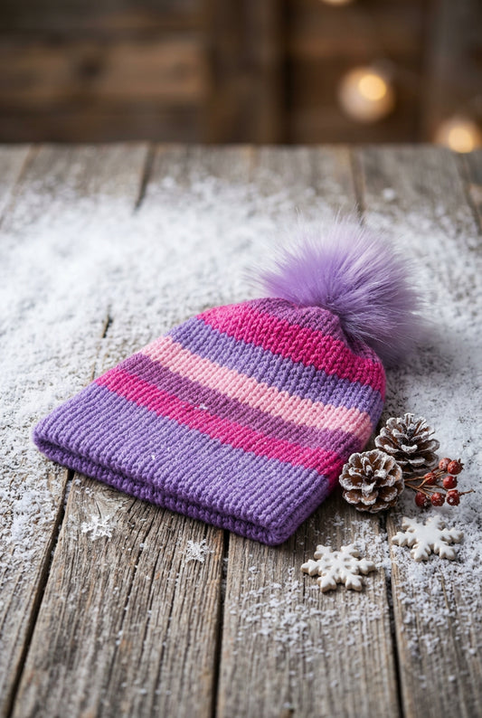 Bonfire Beanie, Pink/Purple Stripe 1-3 yrs